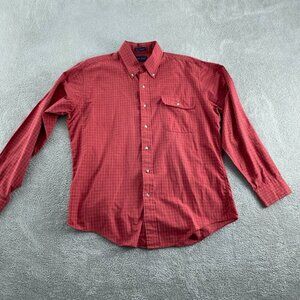 Lord & Taylor Mens Red Plaid Button-Down Shirt Large L 55% Cotton 45% 3434